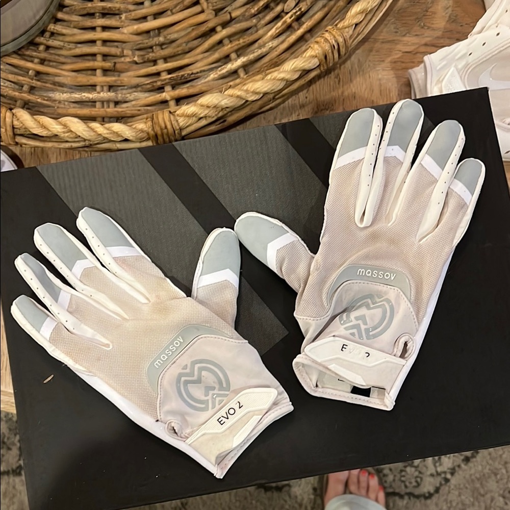 White and Gray Full-Hand Gloves with Logo